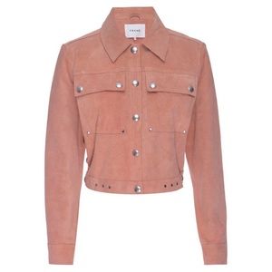 Frame Suede Leather Moto Jacket in Bright Terracotta Size S